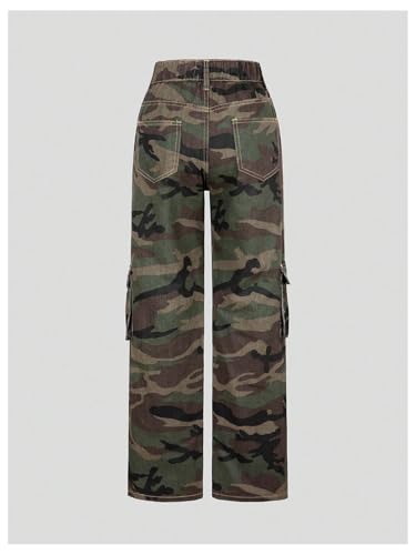 GORGLITTER Girl's Camo Print Baggy Jeans Y2k Wide Leg Zipper Denim Cargo Pants with Pocket2