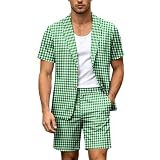 Generisch Conjunto de manga corta con bolsillo para festival, conjunto moderno de dobladillo de media longitud y pantalones cortos a juego para ocasiones informales y formales, verde, 3XL