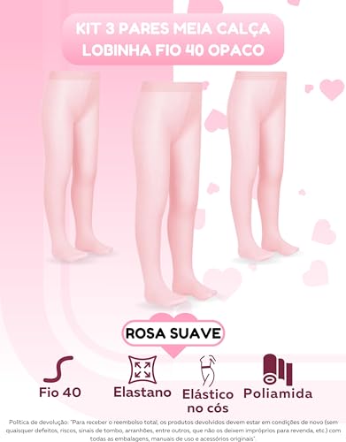 Kit 03 Meia-Calça Bebê Infantil Lupo Baby Fio 40 Lobinha Meninas | KIT -B | G