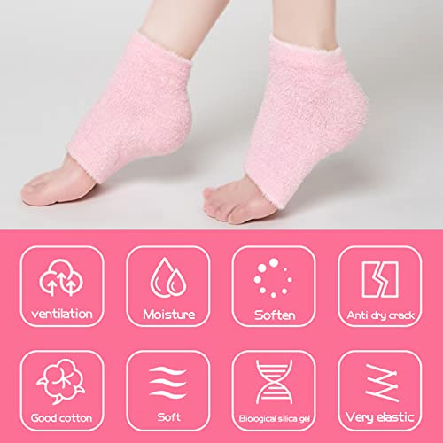 Moisturizing Heel Socks 2 Pairs Moisturizing Silicone Gel Heel, Socks For Dry Hard Cracked Skin Open Toe Comfy Recovery Socks Day Night Care (Blue/Pink) #TOP4