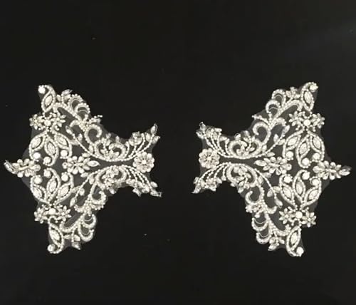 Exquisite Silver Shoulder Rhinestone Applique Pair Crystal Beaded Motif for Wedding Bridal Sash Shoulder Bodice Wedding Accessories by LT PanDD - Used condition - Image 2