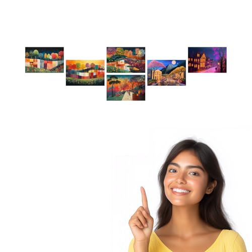 Image of SiddArtify Colorful Landscape Wall Art Prints Set - Modern Tree Poster Decor for Living Room Bedroom Office - Set of 2-4x6 Inch - Board (Pack of 6) - Sticker (Pack of 6)
