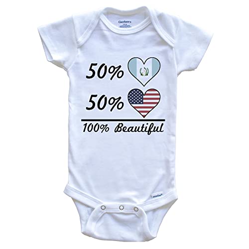 Really Awesome Shirts 50% Guatemalan 50% American 100% Beautiful Guatemala Flag Heart One Piece Baby Bodysuit