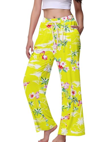 Image of Veseacky Women's Wide Leg Lounge Pants Yoga Pajamas Comfy Stretch Drawstring Pajamas Puls Size Dance Bottoms S-4XL