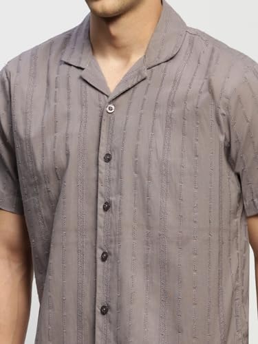 Image of SHOWOFFFF Men Solid Casual Shirt | Cuban Collar Half Sleeves Cotton Shirt for Mens | Relaxed Fit Regular Length Shirt for Men's