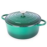 Cast Iron Dutch Oven with Lid – Non-Stick Ovenproof Enamelled Casserole Pot – Sturdy Dutch Oven Cookware – Dark Green, 7.3-Quart, 30cm – by Nuovva