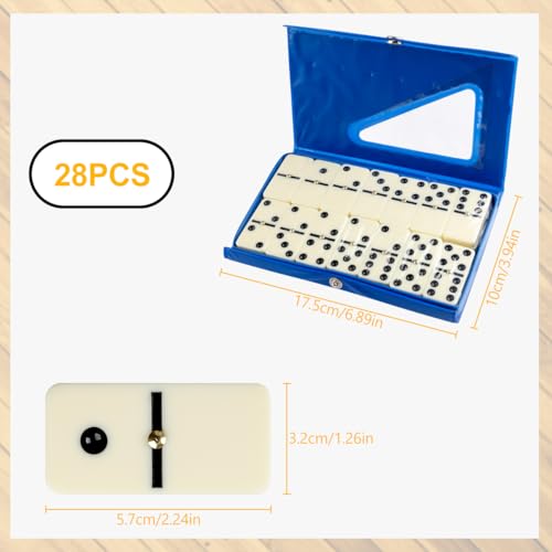 Lotsdonxia Double Six Dominoes Set – Traditional 28-Piece Dominoes with Blue Box, Retro Design for Kids & Adults Board Games and Festival Parties