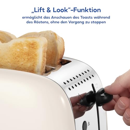 Russell Hobbs Toaster [für 2 Scheiben] Colours Plus Jasmine (6 Bräunungsstufen, breite Toastschlitz, Schnell-Toast,Hebefunktion, Brötchenaufsatz, Auftau-, Aufwärm- & Stoppfunktion,1100W) 26930-56