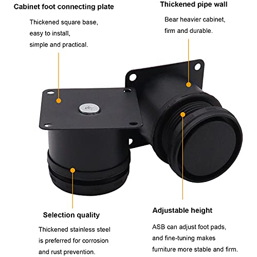 Weideer 4-Pack 2 Inch Stainless Steel Furniture Legs Cabinet Adjustable Round Kitchen Feet For Diy Furniture+16Pcs Screw (Black 50X50Mm) #TOP2