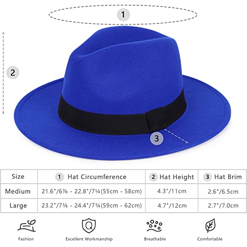 Trendy Fedora Hat Wide Brim Hat Felt Panama Fedora Red Bottom Two Tone Blue, 2 Colors Fedora for Men & Women - Thumbnail 6