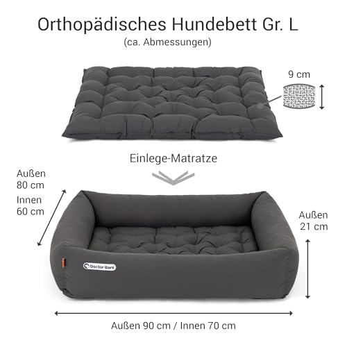 Doctor Bark Hundebett Orthopädisch - Waschbar bis 95°C, Geruchsfrei & Hygienisch - Kuscheliger Hundekorb Mittelgroße Hunde mit Hundematratze (L - 90x80 cm, Grau)
