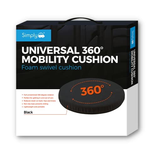 Simply SSC001 Universal 360 Degree Rotating Car Chair Foam Swivel Seat Cushion Black