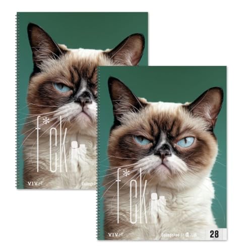 Staufen VIVIT Collegeblock Katze - 2 Blöcke jeweils 80 Blatt, Lineatur 28 (5 mm kariert mit Randlinien), DIN A4, 4-fach Lockung, 70 g/m² Papier