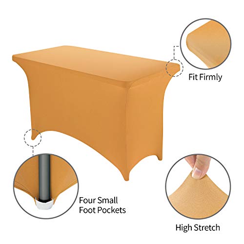 Image of Peomeise 4FT Spandex Table Cover Rectangular Stretch Spandex Tablecloth (Gold,4FT)