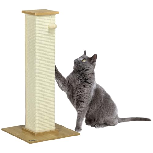 PawHut Cat Scratching Post 80cm Tall with Hanging Ball Toy Cat Scratcher