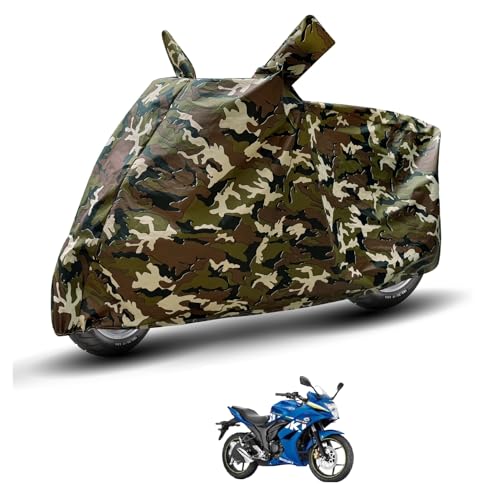 Image of Auto Hub Waterproof Bike Cover Compatible with Suzuki Gixxer SF Dustproof, UV Protection Two Wheeler Bike Gixxer SF Cover - Army Print