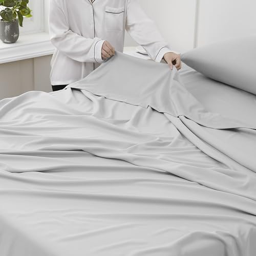 Drap plat lit simple drap de dessus microfibre brossée gris argent