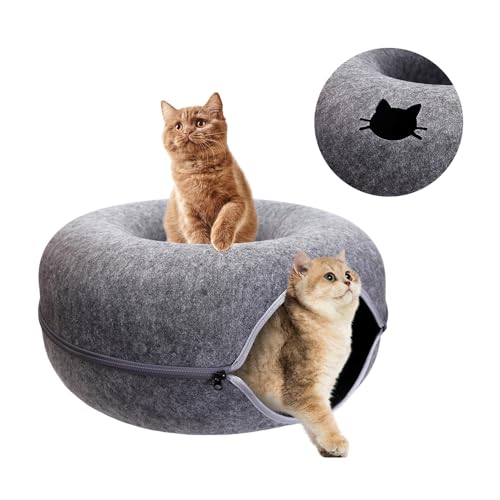 Cat-Tunnel-Bed-for-Indoor-Cats-Scratch-Resistant-Donut-Cat-Bed-Cave-Indoor-Cat-Hideout-Detachable-Round-Felt-Washable-Interior-Cat-Play-Tunnel-for-Small-Pets
