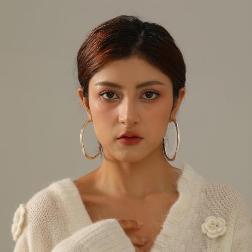 4mm Thick Gold Chunky Earrings Steling Silver Post Hoops Earrings For Women Hollow Tube Hoops Earrings Thick Gold Hoop Earrings Hypoallergenic Lightweight Gold Hoop Large Earrings 20/30/40/50/60MM - Image 3