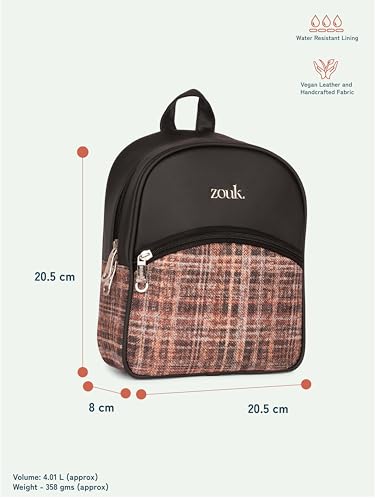 Image of ZOUK Dalila Mini Daypack | Stylish Small Backpack for Women | Compact | Bag for Girls | Daily College Use | Travel Day Pack | Vegan Leather | Handcrafted | Water-Resistant