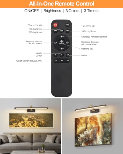 Image of Tassuowell LED Picture Lights for Wall Rechargeable, Battery Operated Art Light for Paintings (Wood Grain, 23.6inch)