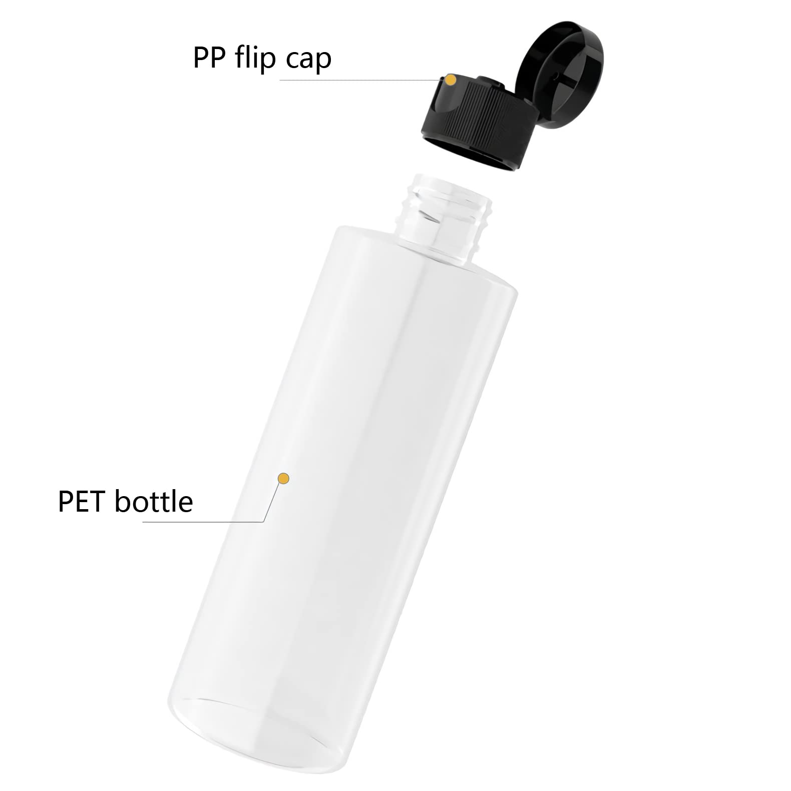 12 Pezzi 200 ml Trasparente Bottiglie di plastica PET con Tappo Flip Top Nero, Spalla Piatta Contenitori per Cosmetico, Bottiglie da Viaggio per Lozioni, Liquido, Olio
