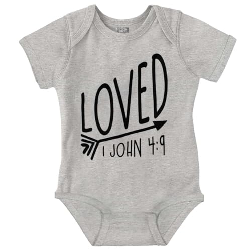 Image of Brisco Brands Loved John 4:9 Christian Arrow Baby Bodysuit Jumper Girls