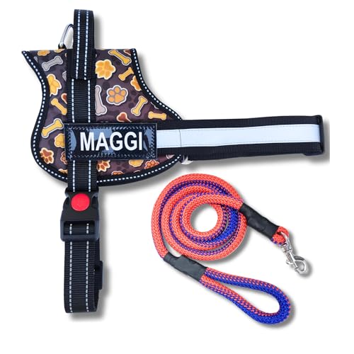 Pet King Personalized No-Pull Dog Harness with Leash � Custom Dog Name & Phone Number Adjustable Reflective Vest for All Breeds Size � Easy Control & Comfortable. (BLACKPAW, M(13-19 KGs))