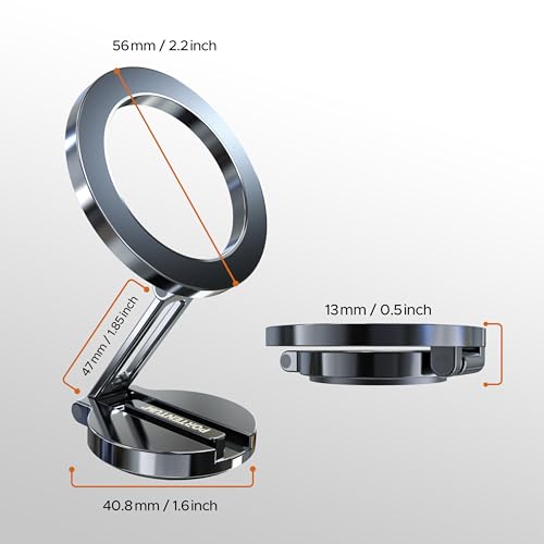 PORTENTUM Handyhalterung Auto für Magsafe – Faltbare Autohalterung mit 20x N52 Magnet und 360° Drehung – Für Armaturenbrett Büro oder andere Oberflächen - Dark Grey