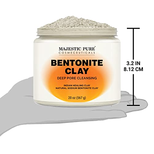 Majestic Pure Bentonite Clay - Indian Healing Clay - Deep Pore Cleansing Mask - Clay Mask For Face, Hair, Acne, Detoxify And Skin Care - Sodium Bentonite Powder - Facial Mask For Men & Women - 20 Oz #TOP7