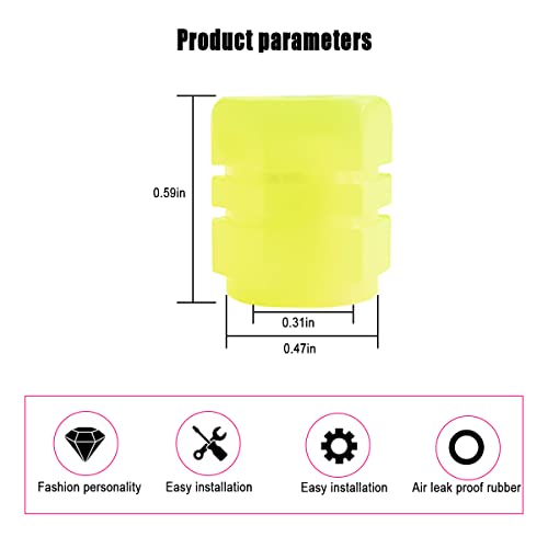 4PCS Fluorescent Car Tire Valve Stem Caps, Luminous Glow in The Dark Auto Tire Valve Cover, Illuminated Corrosion Resistant, Car Decor Accessories Universal for SUV, Trucks, Cars (Yellow)