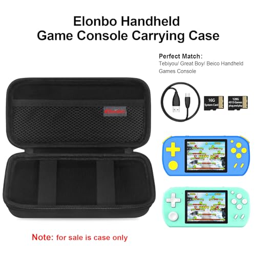 Elonbo Carrying Case for TEBIYOU/ Great Boy/ Beico Handheld Game Console Retro Video Games, Portable Gaming Player Travel Storage Cover, Mini Arcade Electronic Toy Holder Bag, Black+Inside Black - Thumbnail 2