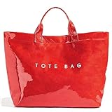 Large Tote Bag for Women PVC Totes Bags Kraft Paper Carry All Handbag Plastic Shoulder Purse Hobo Top Handle Bag for Work Travel ,Waterproof Beach Trendy Totes, Short Reinforced Handle (A-bright red)