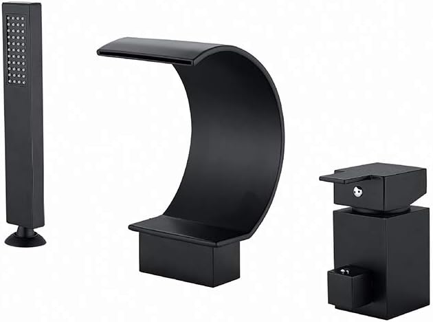 Waterfall Black Bathtub Faucet with Hot and Cold Water Widespread 3 Holes Bathroom Tub Faucet Deck Mounted Bath Shower Mixer Taps with Handheld Shower
