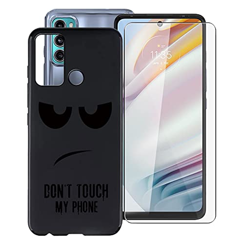 KJYF para Motorola Moto G60 Funda + Cristal Templado, Case Caso Negro Suave Silicona Cover TPU Carcasa Vidrio Templado Protector para Motorola Moto G60 (6.8') - No me toques