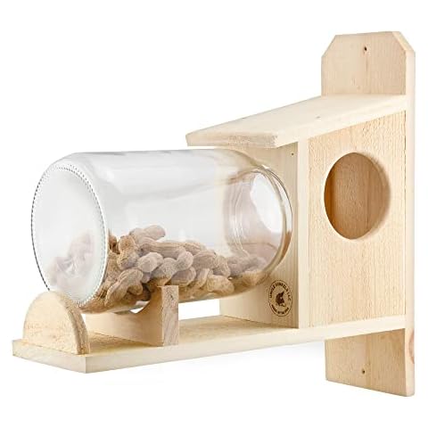 Uncle Dunkels Backyard Squirrel Feeder (w/Gallon Glass Jar); Rustic Handmade Squirrel Food Box Cover