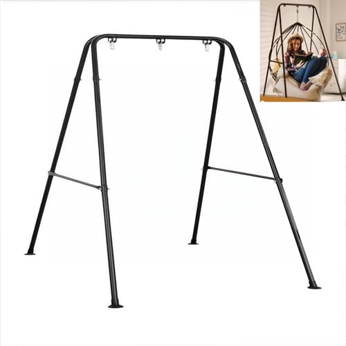 Foldable Hammock Stand Heavy Duty – 3 Adjustable Hanging Points, Sturdy Metal Swing Frame for Indoor & Outdoor Use, Easy to Set Up & Pack Away, Portable Hammock Stand for Garden & Patio, Black