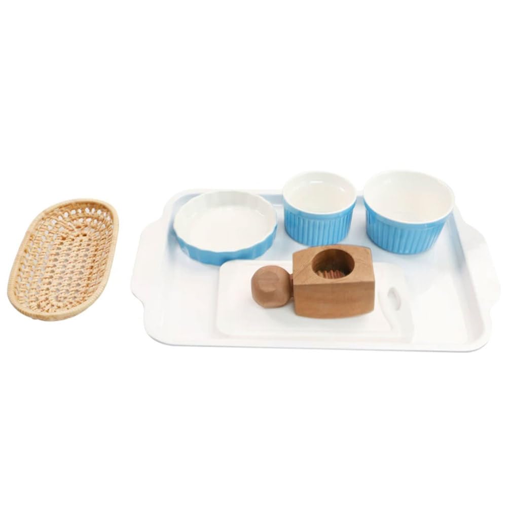 ttnmrc Montessori Walnut Cracking Work Set, Practical Life Food Prep Kit with Tray, Bowls, Wooden Cracker & Basket