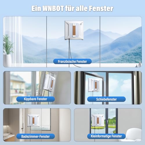 Ehomfory Fensterputzroboter mit Fernbedienung, 6000PA Starke Saugkraft, Automatischem Wasserstrahl mit 100ML Tank, Intelligente Routenplanung, Kantenerkennung, Geeignet für alle Glatten Oberflächen