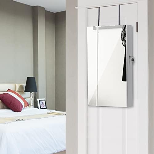 Lavievert Lockable Jewelry Cabinet Armoire with Mirror, Wall/Door Mounted Jewelry Display Organizer (White)