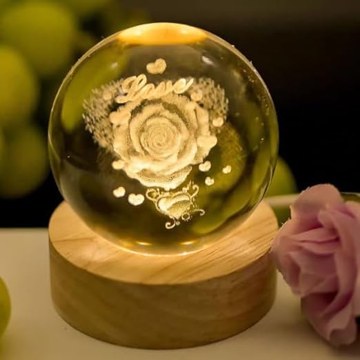 EmPure Crystal Ball Night Light, Glass Ball Light, Led Lamp with Wooden Stand, Decorations Gifts for Men, Women, Boys, Girls, Kids, Teenagers (Love Rose) (B0DH8DSHL4) Amazon Price History, Amazon Price Tracker