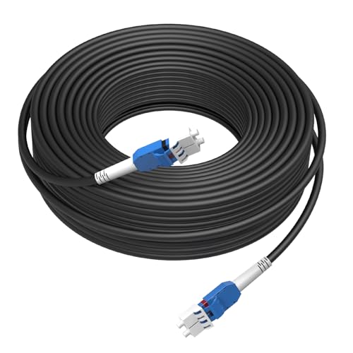 Image of 1M /3FT LC to LC Armored Outdoor Fiber Optic Cable, Single Mode Duplex 9 /125μm SMF Fiber Patch Cord, OS1 /OS2 Compatible, Black LSZH Jacket, Uniboot Jumper for FTTH, Data Center, Long-Distance Use