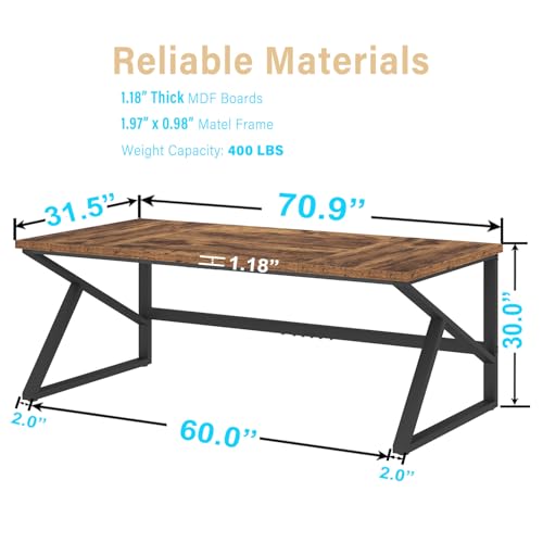 Image of HSH Large Rustic Brown Computer Desk, 70 Inch Home Office Metal Wood Desk for 2 Person, Farmhouse Extra Long Writing Study Gaming Table, Bedroom Living Room PC Laptop Dual Monitor Desk