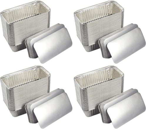 Image of Juvale 200 Pack Aluminum Foil 2 lb Disposable Loaf Pans With Lids for Baking Bread, Heating, Storing Food (32oz, 8.5 x 4.5 In)