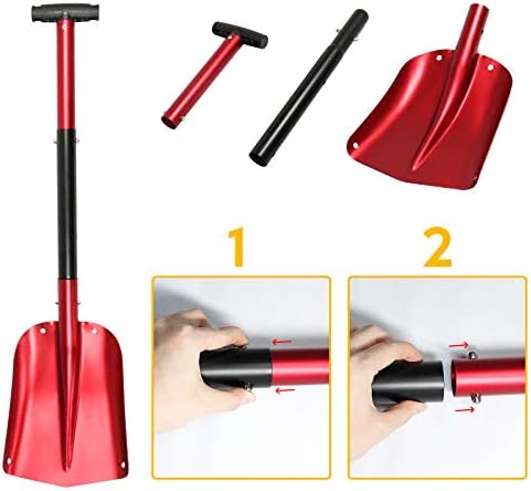 ValueHall Retractable Snow Shovel Garden Aluminum Alloy Snow Shovel Multi-Purpose Car Snow Shovel 3-Piece Folding Snow Shovel with Nylon Drawstring Bag V7C08