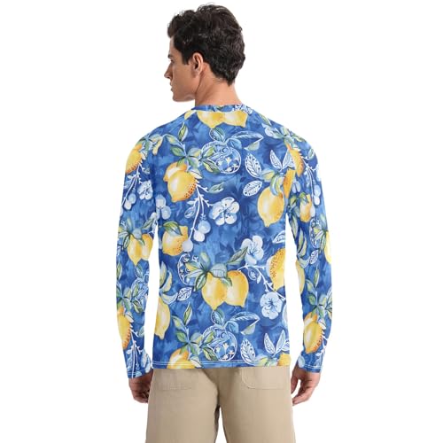 Bolaz Mens UV Protection Shirts Rash Guard Long Sleeve UPF 50+ Watercolor Lemon Quick Dry S2