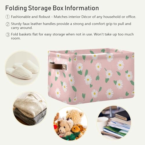 Image of Aslsiy Storage Basket Daisy Spring Daisy Flower Nursery Bins Baby Toys Box Canvas Clothes Shelf Basket Laundry Hamper Gift Basket for Home Closet 2 Pcs