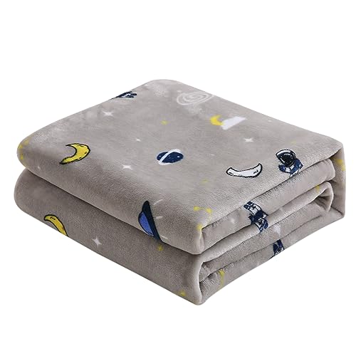 Image of DaysU Plush Flannel Baby Blanket Super-Soft Lightweight, Printed Fleece Baby Blanket for Boys, Portable Bed Throws for Baby Crib and Toddler Bed, Grey Space, 30”x40”