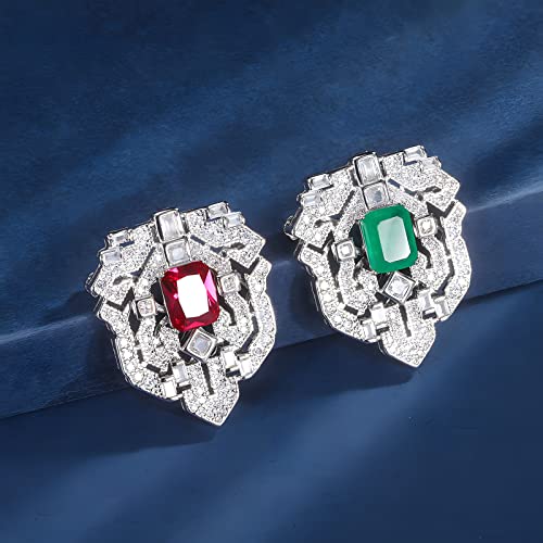 Image of 18K Gold Plated 8 * 10mm Simulation Emerald Red Steel Jade Diamond Cubic Zirconia Gem Brooch Women's Upscale Luxury Gift for Girls Wife Sisters 18K Gold Plated Women's Brooch