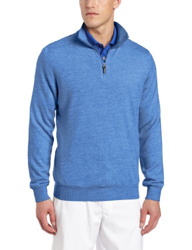 Fairway & Greene Men's Merino Long Sleeve 1/4 Zip Golf Wind Sweater, Heathered Blue, X-Large